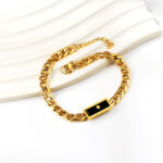 Stainless steel non-tarnish bracelet - Cuban chain with rectangular centerpiece - Image 2