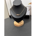 Stainless steel non-tarnish horizontal bar pendant with three crystal accents necklace - Image 3