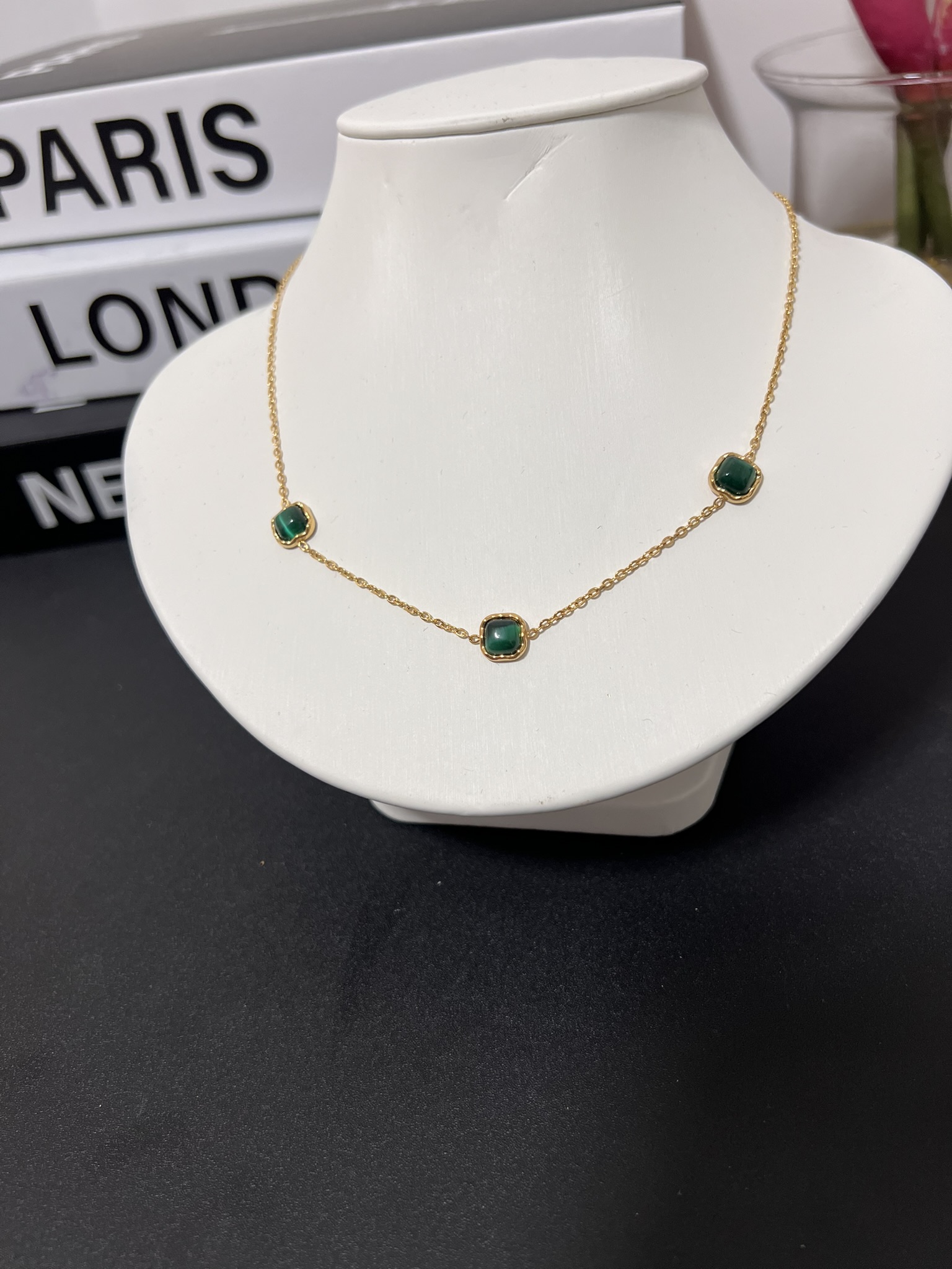 IMG_7724 Green Gem Stainless Steel Necklace - Image 1