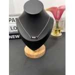 Stainless steel non-tarnish horizontal bar pendant with three crystal accents necklace - Image 2