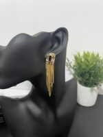 Gold Crystal Fringe Statement Earrings - Image 2