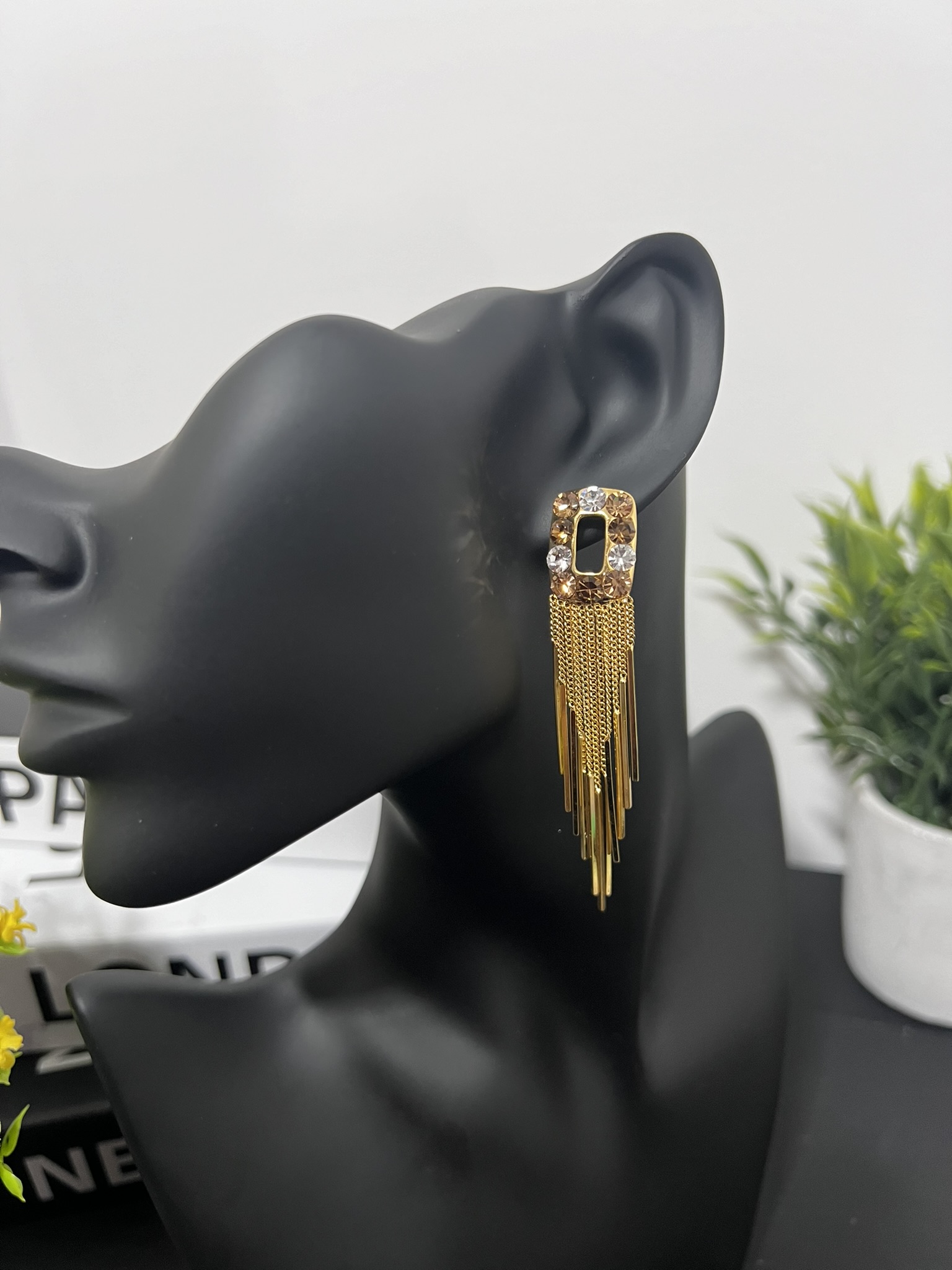 IMG_7935 Gold Crystal Fringe Statement Earrings - Image 1