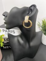 Chunky Beige & Gold Statement Hoop Earring - Image 3