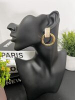 Chunky Beige & Gold Statement Hoop Earring - Image 2
