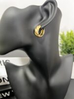 Gold Textured Stainless Steel Hoop Earrings - Image 2