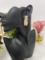 Luxury Rhinestone Pearl Drop Huggie Earrings - Image 3