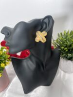 Gold Textured X-Shape Stud Earrings (Multi-Stone Detail) - Image 5