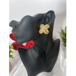 Gold Textured X-Shape Stud Earrings (Multi-Stone Detail)