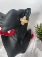 Gold Textured X-Shape Stud Earrings (Multi-Stone Detail) - Image 2