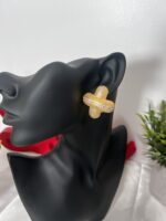 Gold Textured X-Shape Stud Earrings (Multi-Stone Detail) - Image 4