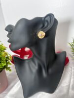 Gold Textured Dome Stud Earrings - Image 2