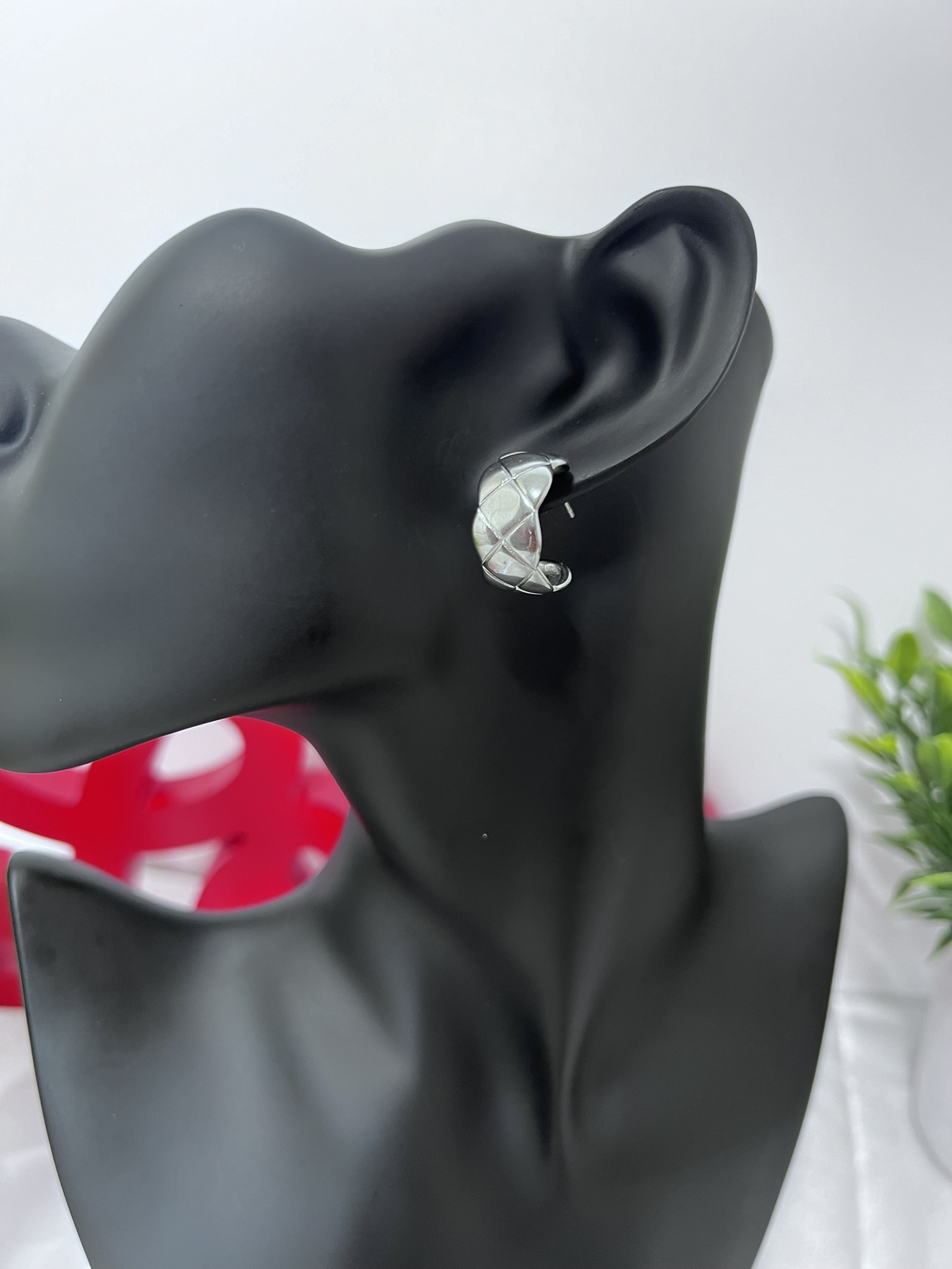 IMG_8013 Silver Quilted Hoop Stud Earrings - Image 1