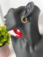 Gold Beaded Hoop Earrings - Image 2