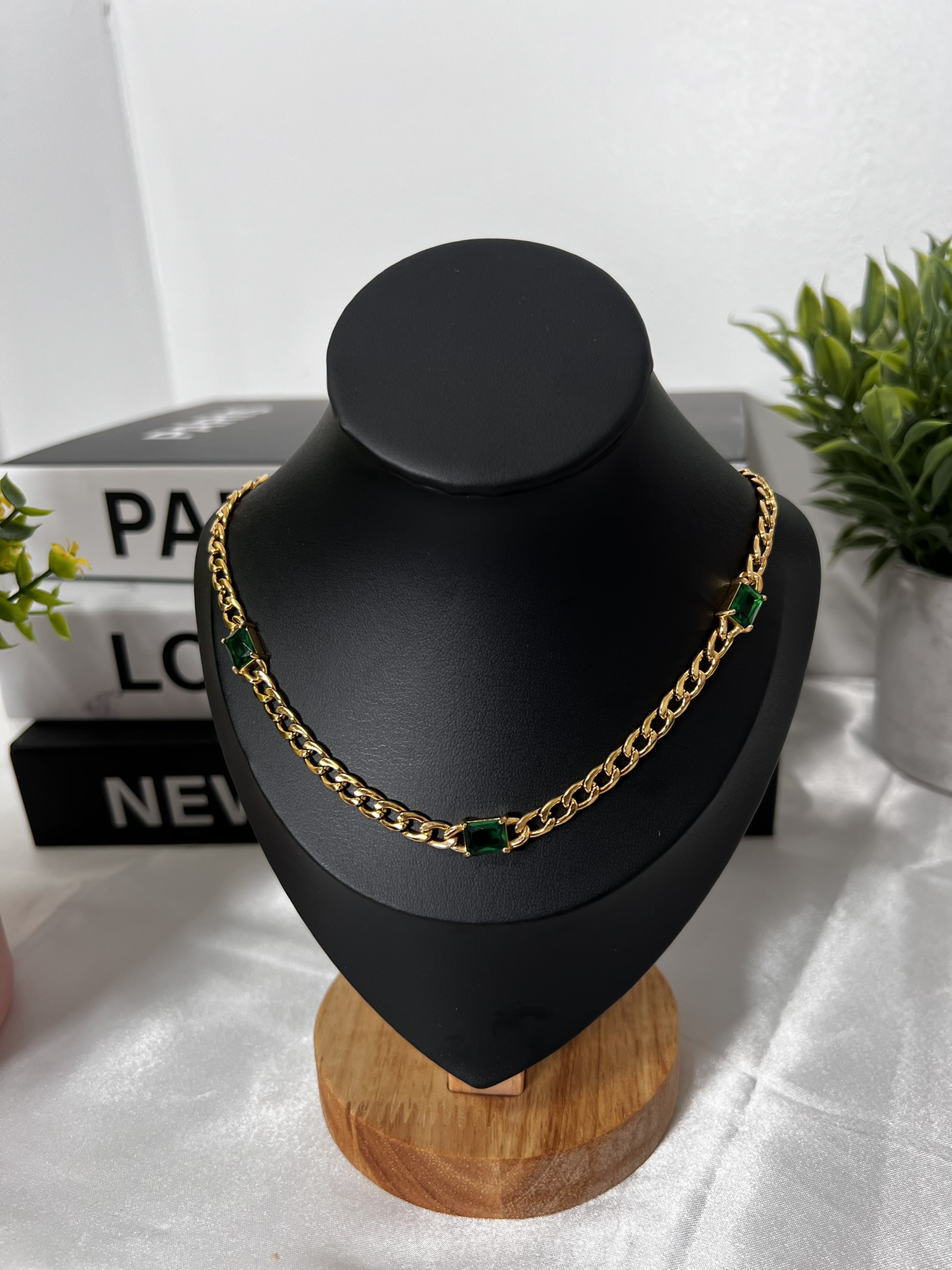 IMG_8039 Non-Tarnish Stainless Steel Emerald-Accent Necklace - Image 1