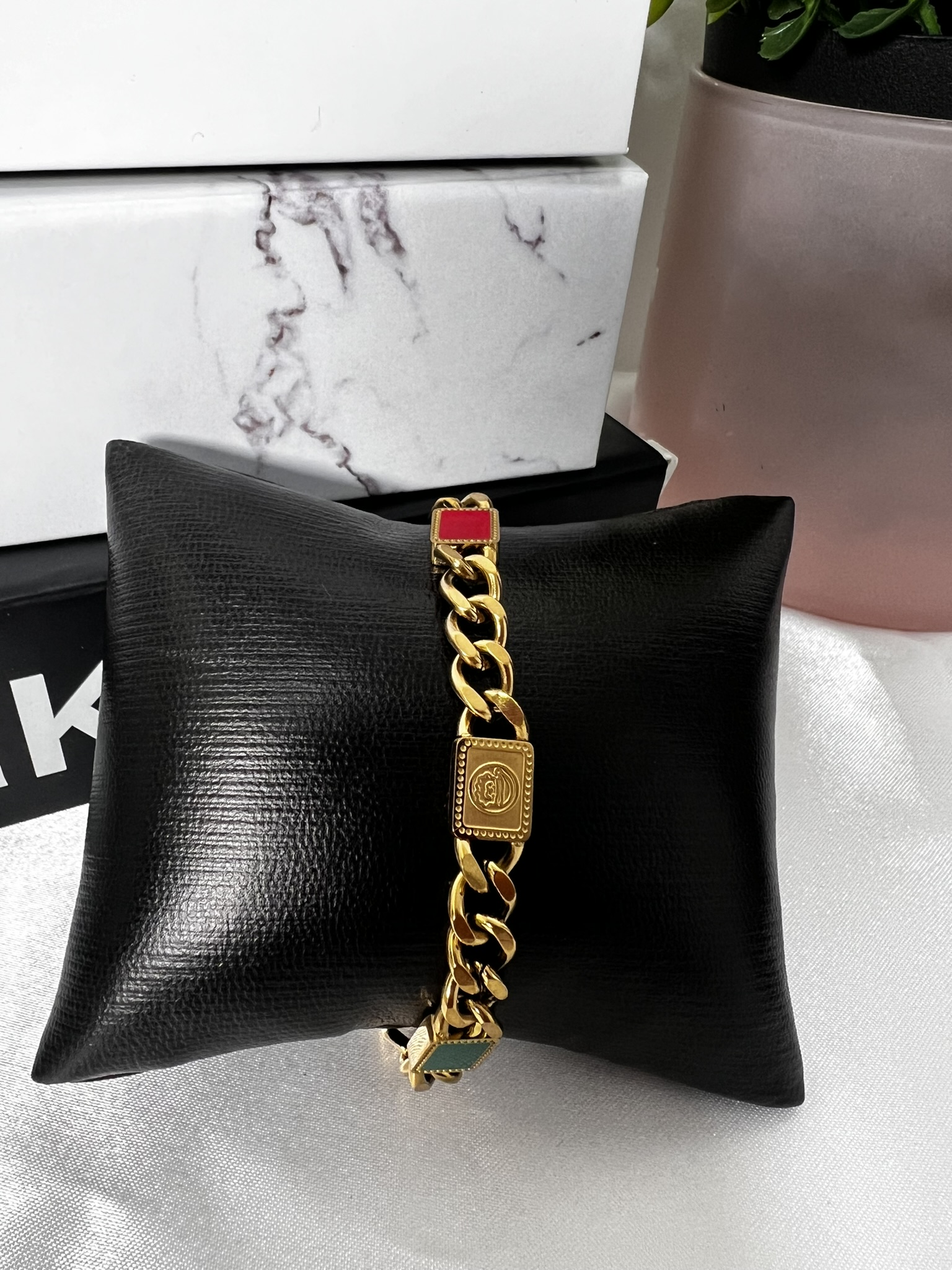 IMG_8154 Stainless steel cuban link chain with center emblem platenon-tarnish bracelet - Image 1