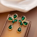 Elegant Black Gem Butterfly Drop Earrings - Image 2