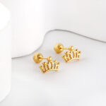 Mini Crown Stainless Steel Stud Earrings - Image 2