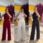 Black and red Halter-Neck Wide-Leg Jumpsuit