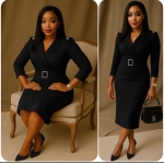 Classic Black Belted Pencil Dress