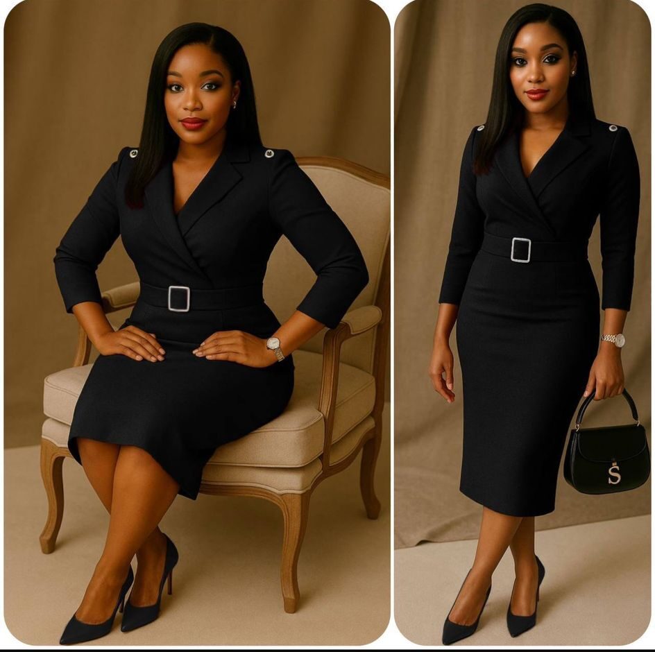 WhatsApp Image 2025-08-29 at 4.45.31 PM Classic Black Belted Pencil Dress - Image 1