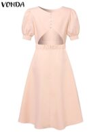 Blush Pink Fit-and-Flare Midi Dress - Image 2