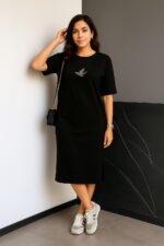 Black Casual Midi T-Shirt Dress - Image 3