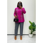 Chic Floral Embellished Shirt & Tailored Pants Ensemble - Image 2