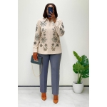 Chic Floral Embellished Shirt & Tailored Pants Ensemble