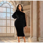 Elegant One-Shoulder Velvet Midi Dress