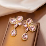 Elegant Black Gem Butterfly Drop Earrings - Image 3