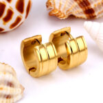 Triple-Band Gold Stainless Steel Hoop Earrings - Image 2