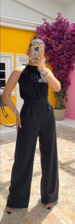Black and red Halter-Neck Wide-Leg Jumpsuit - Image 2