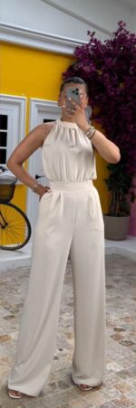 Black and red Halter-Neck Wide-Leg Jumpsuit - Image 3