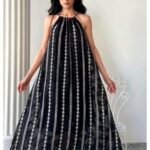 Black halter-neck maxi dress - Image 2