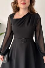 Elegant black midi dress - Image 2