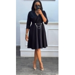 Classic Black Wrap Midi Dress - Image 3