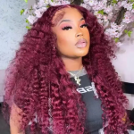99J Burgundy Color Water Wave Human Hair Wig 6×5 13×4 HD Lace Frontal Wig - Image 3