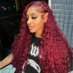 99J Burgundy Color Water Wave Human Hair Wig 6×5 13×4 HD Lace Frontal Wig - Image 2