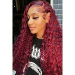 99J Burgundy Color Water Wave Human Hair Wig 6×5 13×4 HD Lace Frontal Wig