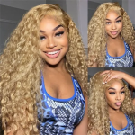 Honey Blonde Water Wave 6×5 13×4 HD Lace Full Frontal #27 Colored Human Hair Glueless Wig - Image 2