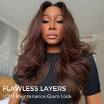 Brown/Dark Burgundy Color Pre Styled Butterfly Layered Cut Loose Body Wave 6×5 Glueless Closure Wig - Image 2