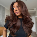 Brown/Dark Burgundy Color Pre Styled Butterfly Layered Cut Loose Body Wave 6×5 Glueless Closure Wig