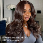 Brown/Dark Burgundy Color Pre Styled Butterfly Layered Cut Loose Body Wave 6×5 Glueless Closure Wig - Image 5