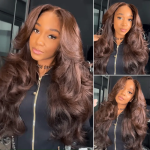 Brown/Dark Burgundy Color Pre Styled Butterfly Layered Cut Loose Body Wave 6×5 Glueless Closure Wig - Image 11