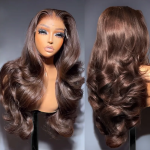 Brown/Dark Burgundy Color Pre Styled Butterfly Layered Cut Loose Body Wave 6×5 Glueless Closure Wig - Image 4