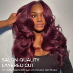 Brown/Dark Burgundy Color Pre Styled Butterfly Layered Cut Loose Body Wave 6×5 Glueless Closure Wig - Image 9