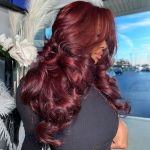 Brown/Dark Burgundy Color Pre Styled Butterfly Layered Cut Loose Body Wave 6×5 Glueless Closure Wig - Image 7
