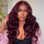 Dark 99J Color Body Wave 13×4 HD Lace Frontal Wig 100% Human Hair Pre Plucked