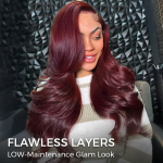 Brown/Dark Burgundy Color Pre Styled Butterfly Layered Cut Loose Body Wave 6×5 Glueless Closure Wig - Image 10
