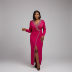 Hot Pink Luxury Embellished Wrap Gown